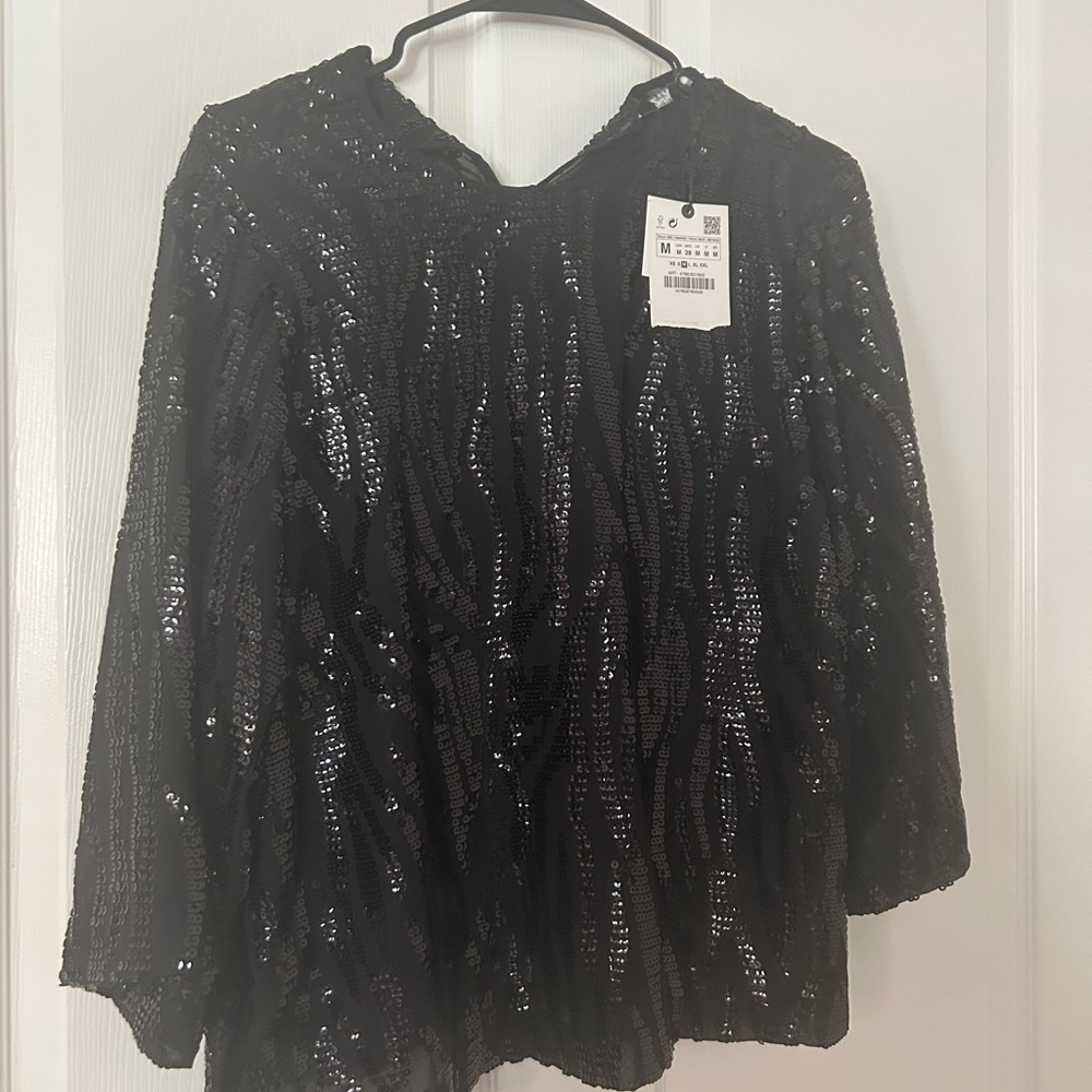 Zara Black Sequin Blouse